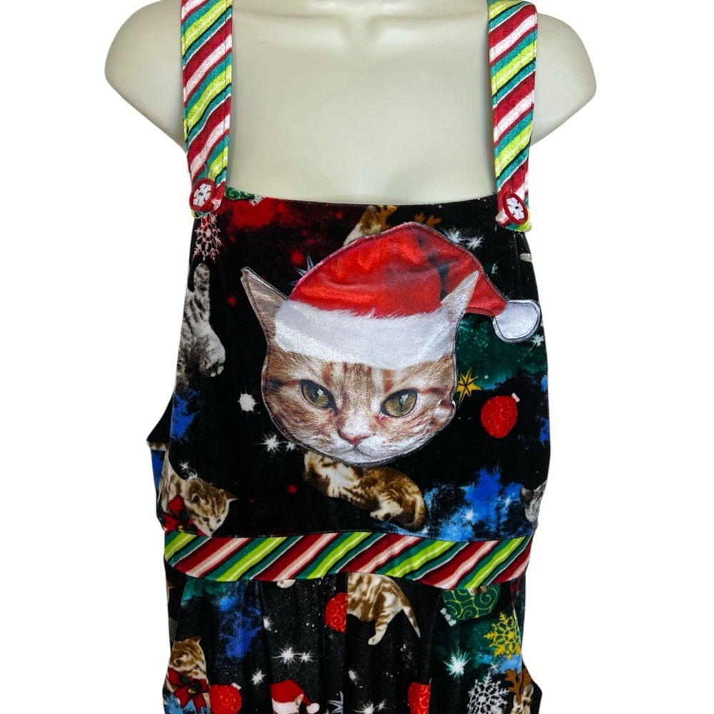 Christmas Holiday Kitty Cat Festive Wide-Leg Overalls  Jumpsuit